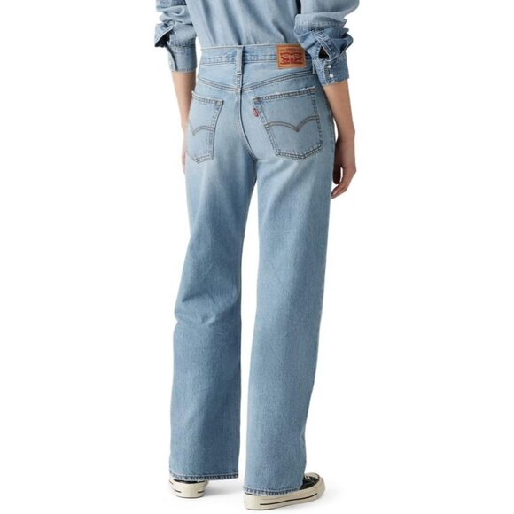 Women's Cotton Baggy Bootcut Jeans 32 Mid Rise Loose Fit Vintage Style - Picture 3 of 3